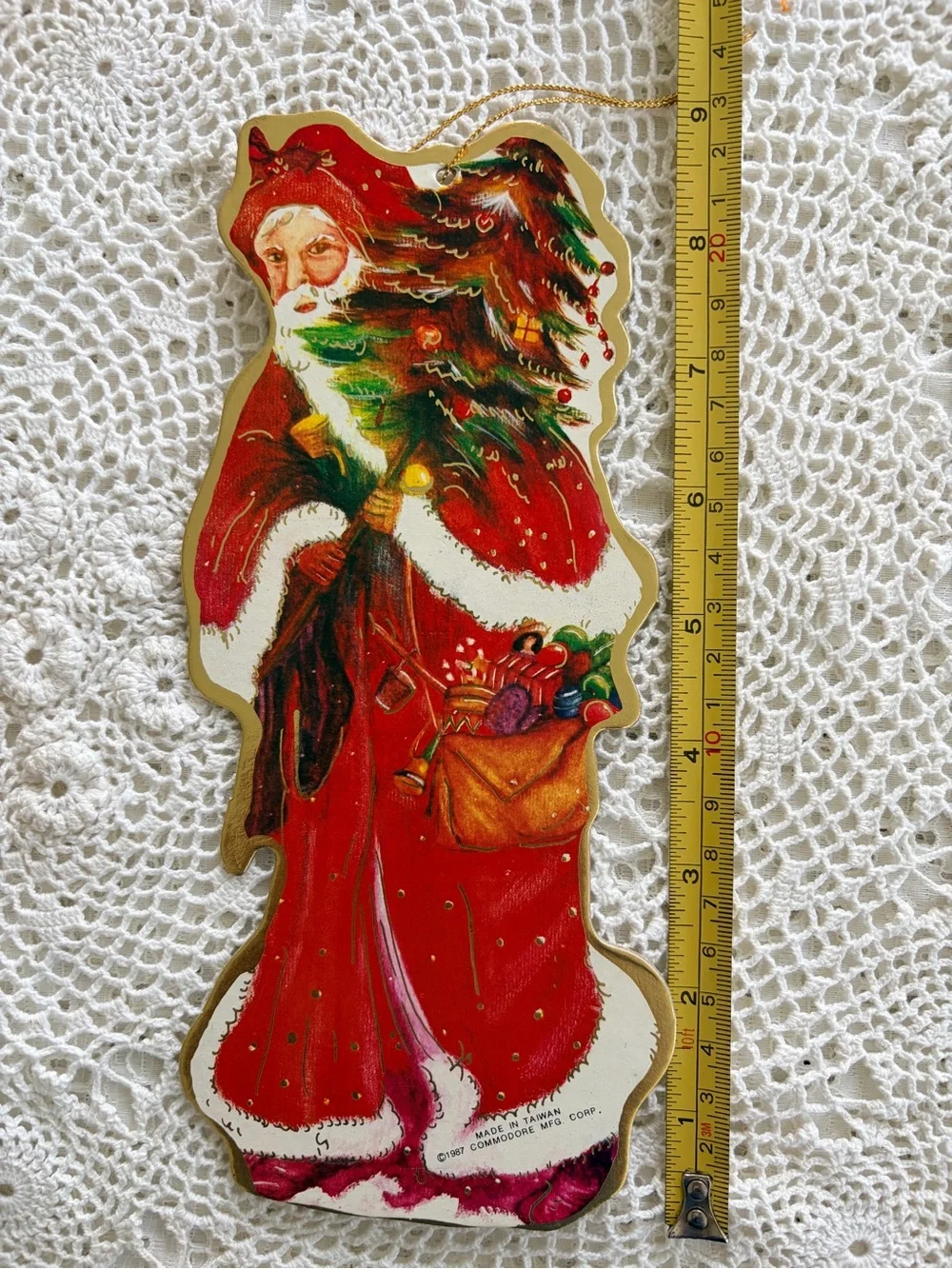 4 Vintage 1987 Die Cut Santa Claus Hanging Ornaments Father Christmas Victorian
